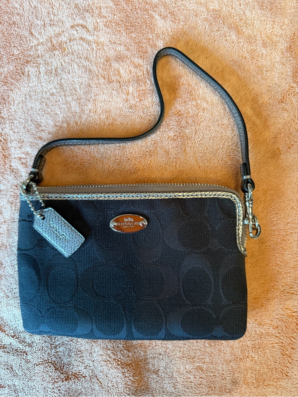 Coach Black Signature Wristlet with Silver Trim - Picture 3 of 12